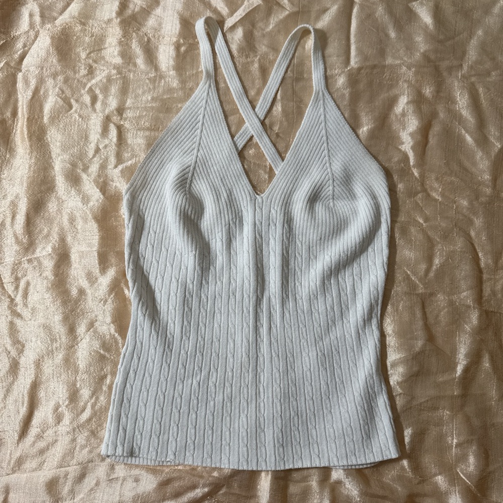 VTG Energie White Ribbed Knit Halter Top